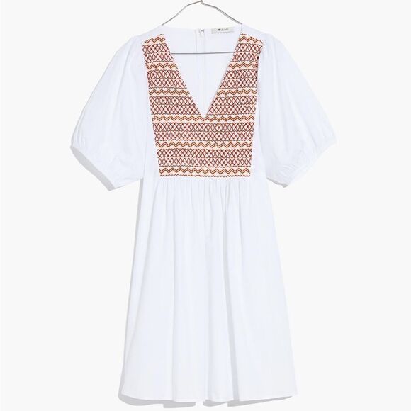 Madewell Embroidered Poplin V-Neck Mini Dress - Picture 1 of 7